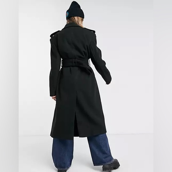 ASOS Design luxe belted coat in black sz 6 US - Picture 9 of 11
